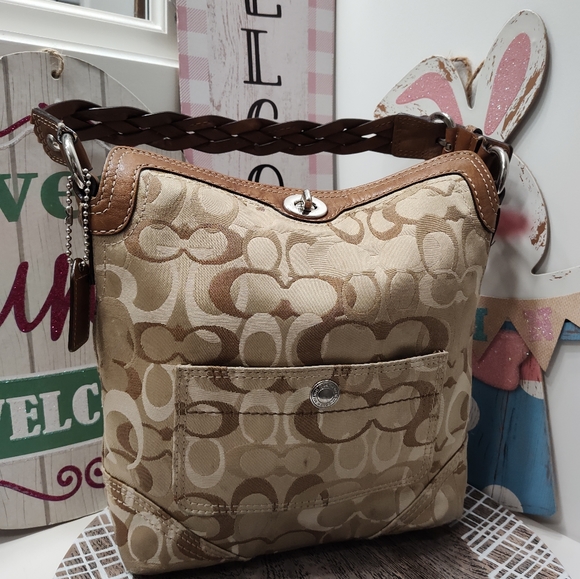 🤎 Vintage GUC Coach Signature Woven Beige Folding, Chelsea Soho Hobo Bag-10990 - Picture 7 of 14